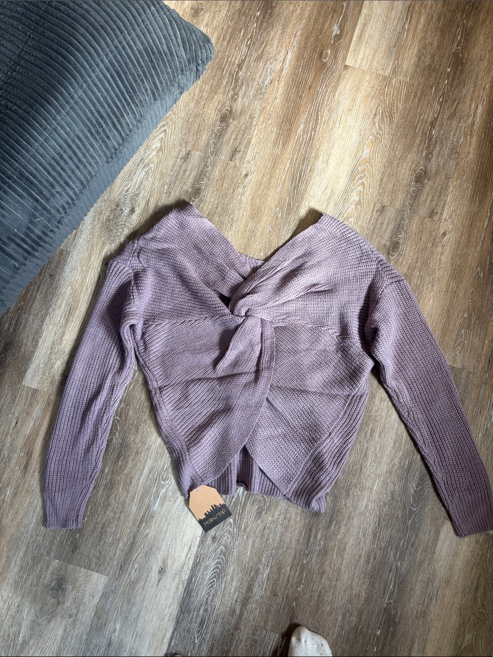 Twist-Front Knit Sweater - Mauve purple sz med